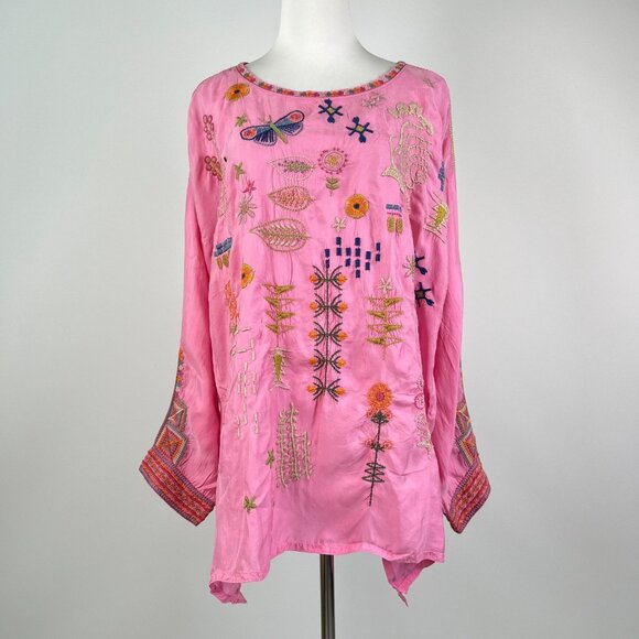 NWOT Johnny Was Butterfly Floral Embroidered Tunic Shirt Blouse Pink Size XL - Picture 2 of 13